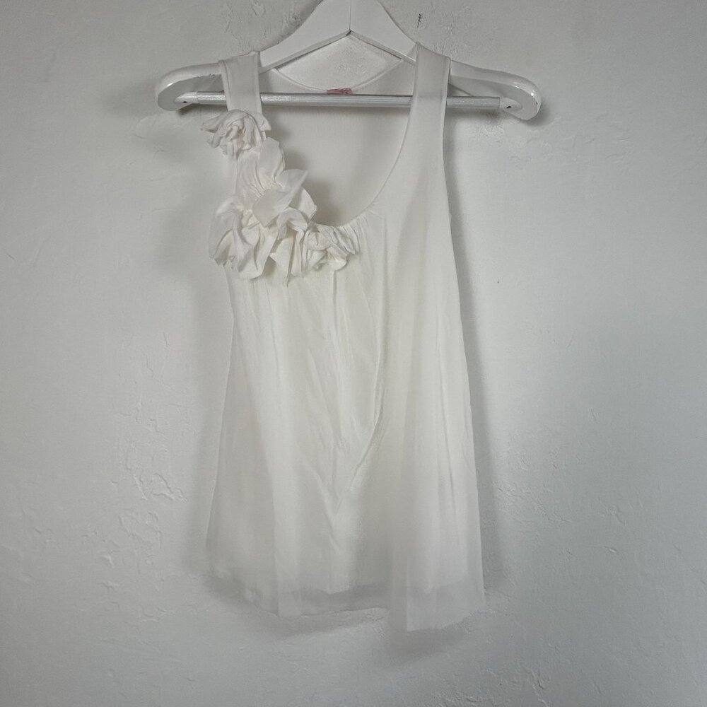 Sweet Pea By Stacy Frati Womens White Sleeveless Top With Floral Detail Small
